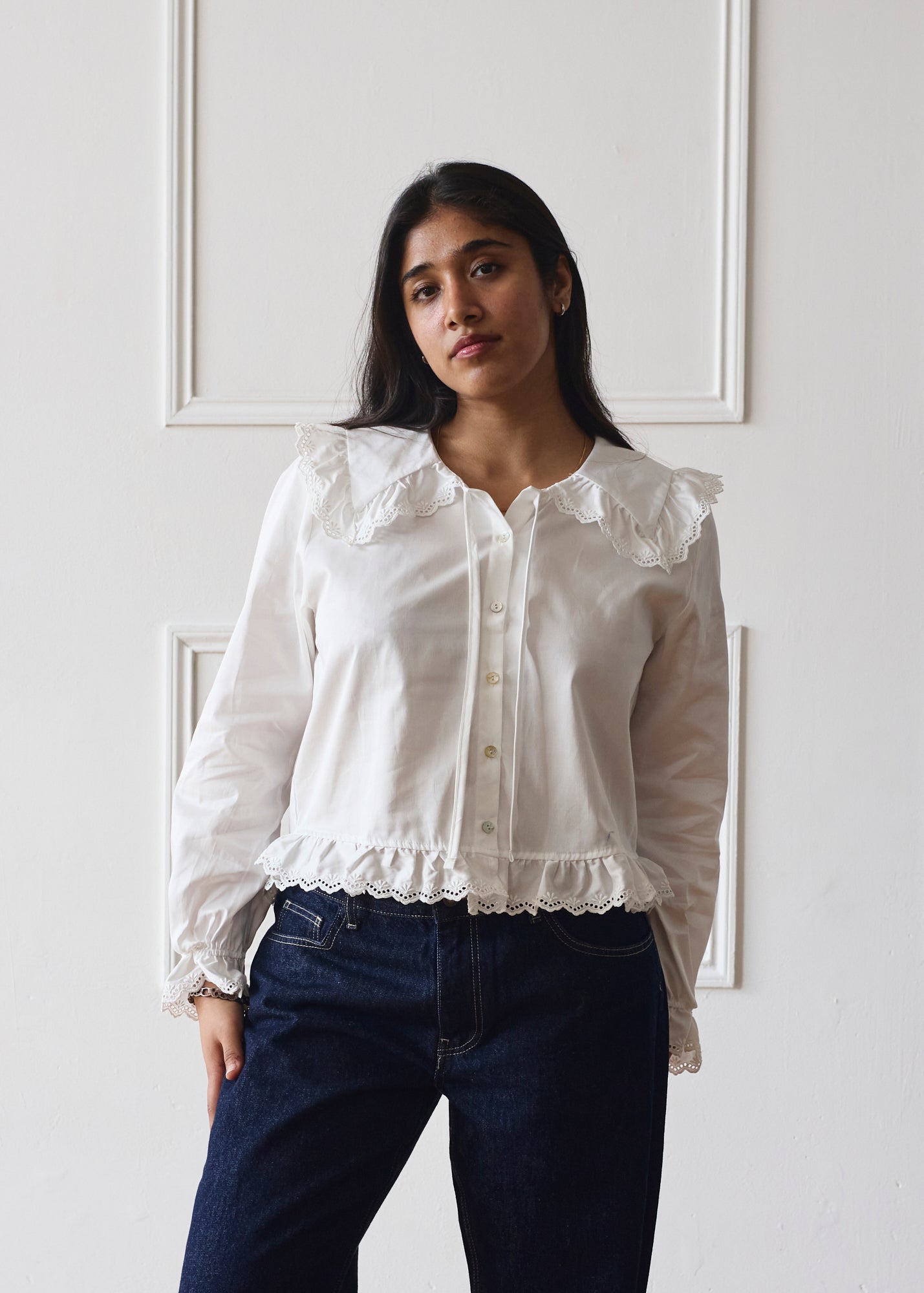 White Billie Blouse | Long Sleeved Collared Blouse – Minka Dink London