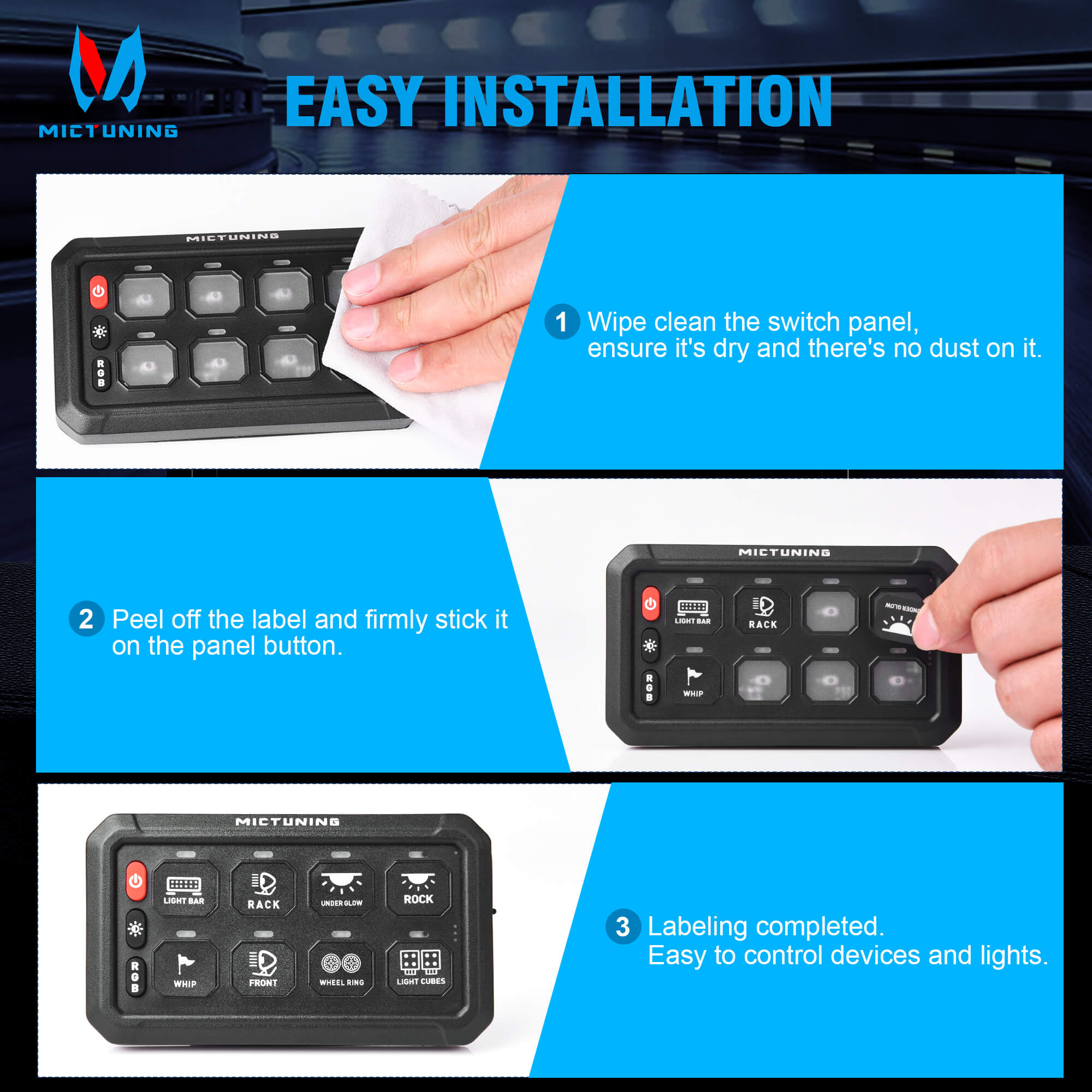 MICTUNING 140PCS Switch Panel Stickers for P1s P1s-X P1B 6/8/12