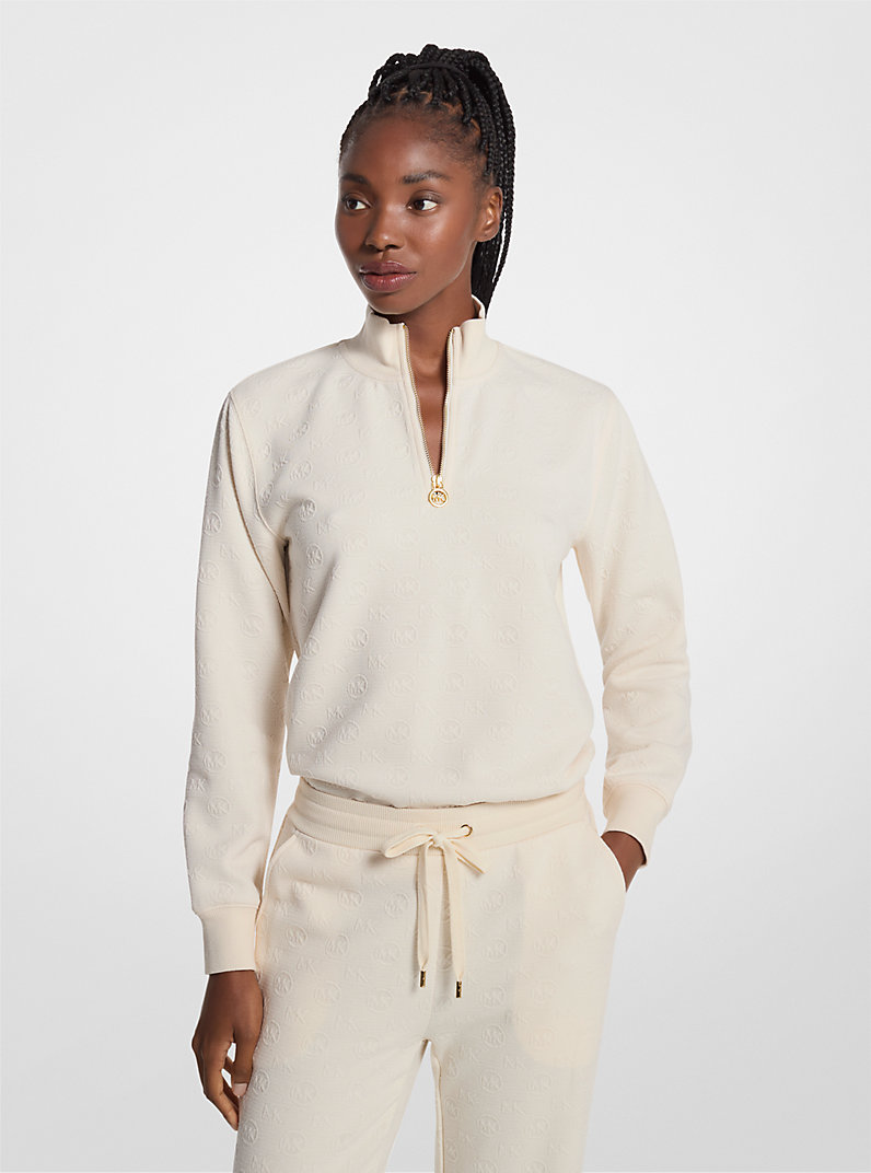 Logo Jacquard Quarter-Zip Sweater in BONE - Sale | Michael Kors [US]