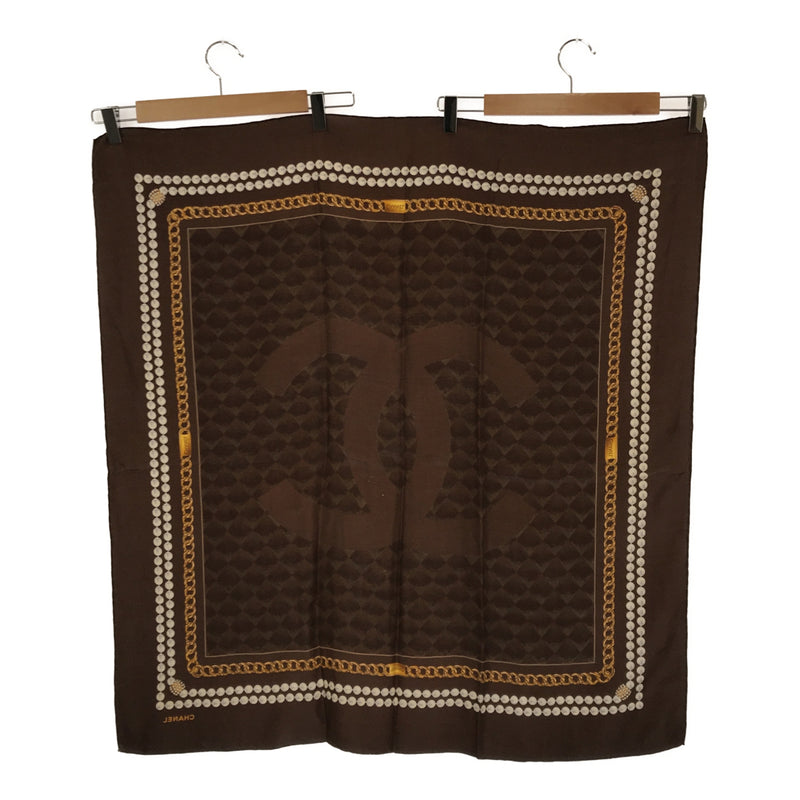 シャネル CHANEL スカーフ ココマーク ブラウン 茶 チェーン パール柄