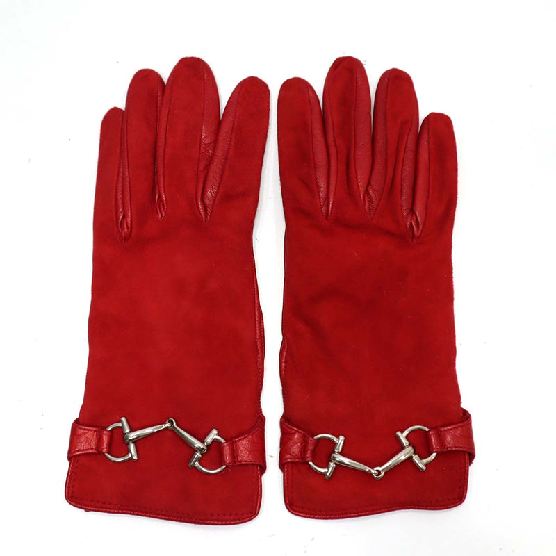 グッチ GUCCI 手袋 赤 レザー シルク ホースビット グローブ レッド