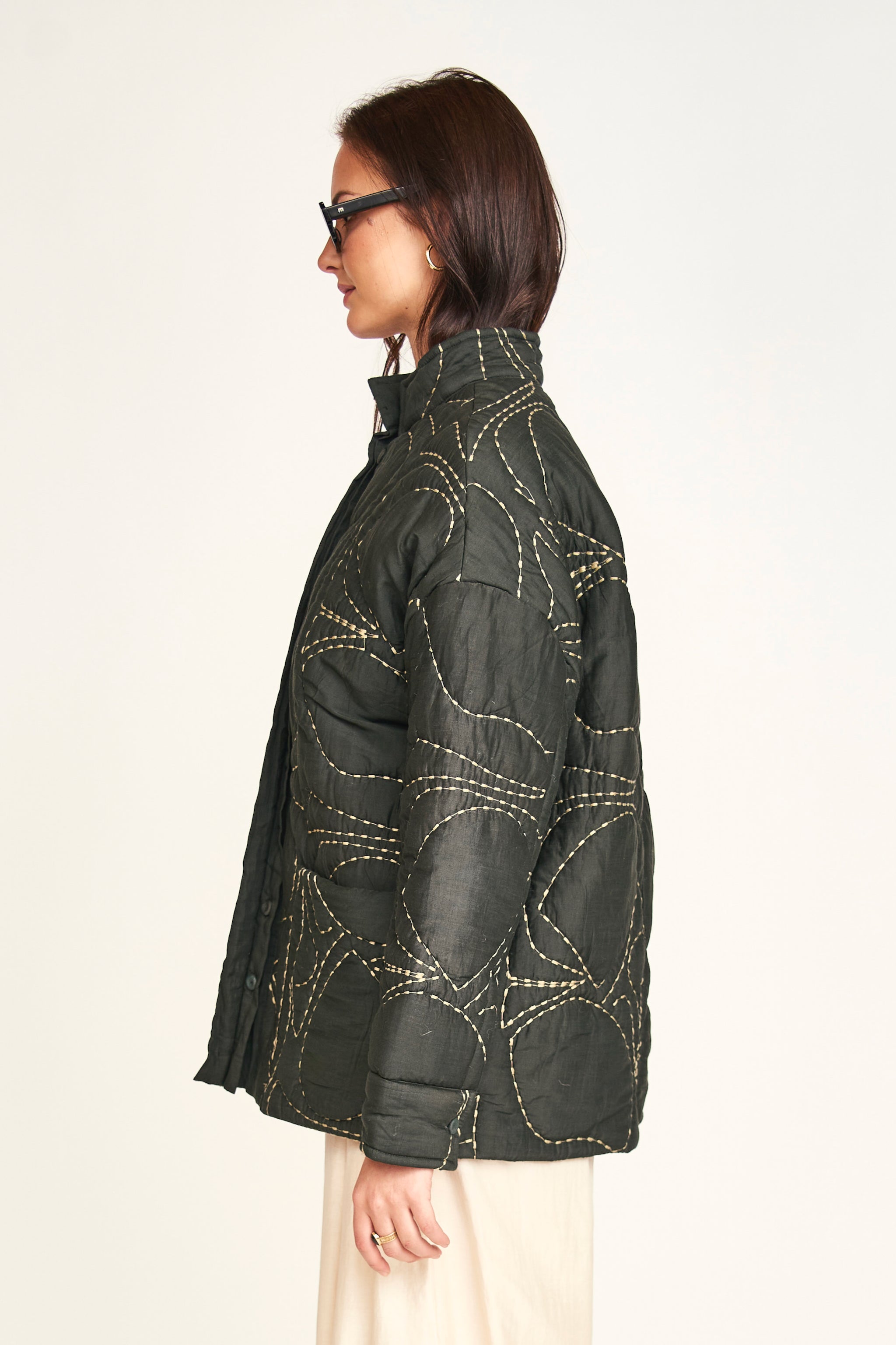 Tahoe Quilted Jacket in Charcoal Jurassic Kantha – MIRTH