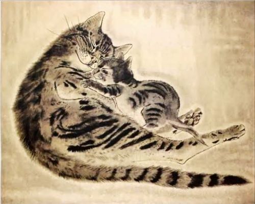 藤田嗣治作品【眠る親子猫 猫十態より】の買取・査定はミライカ美術に