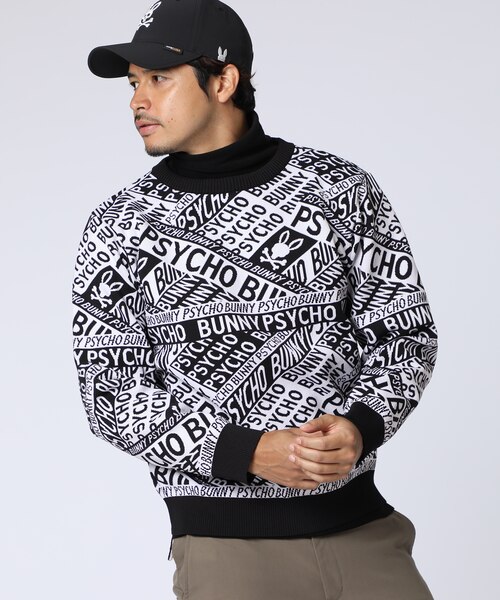 GOLF]総柄フォントロゴ オリジナルジャガードニット｜サイコバニーの