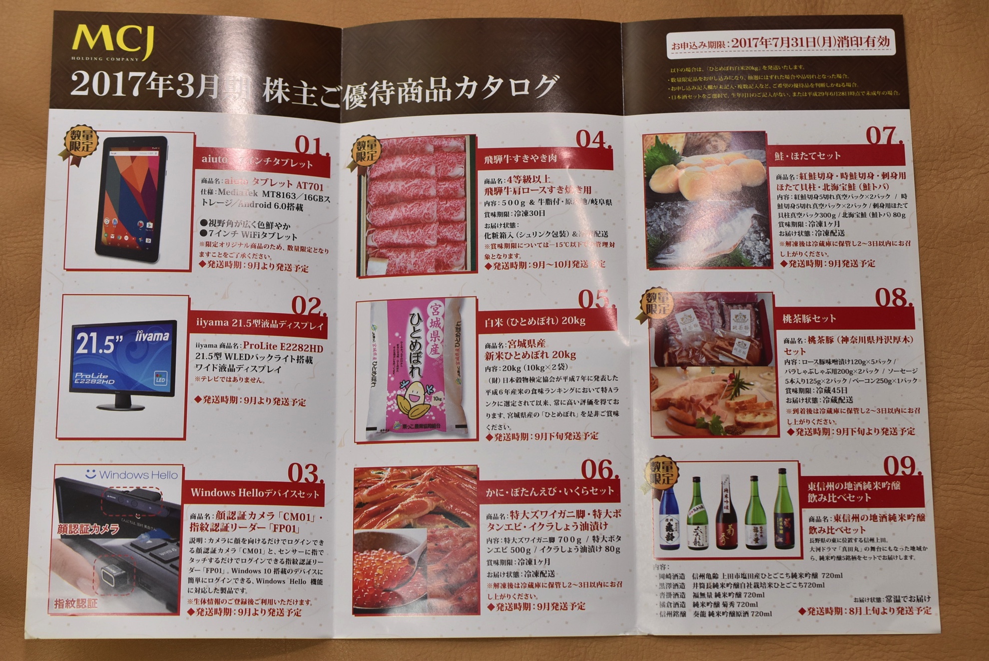 株式会社MCJの株主優待2017年。何にしました？僕は・・。