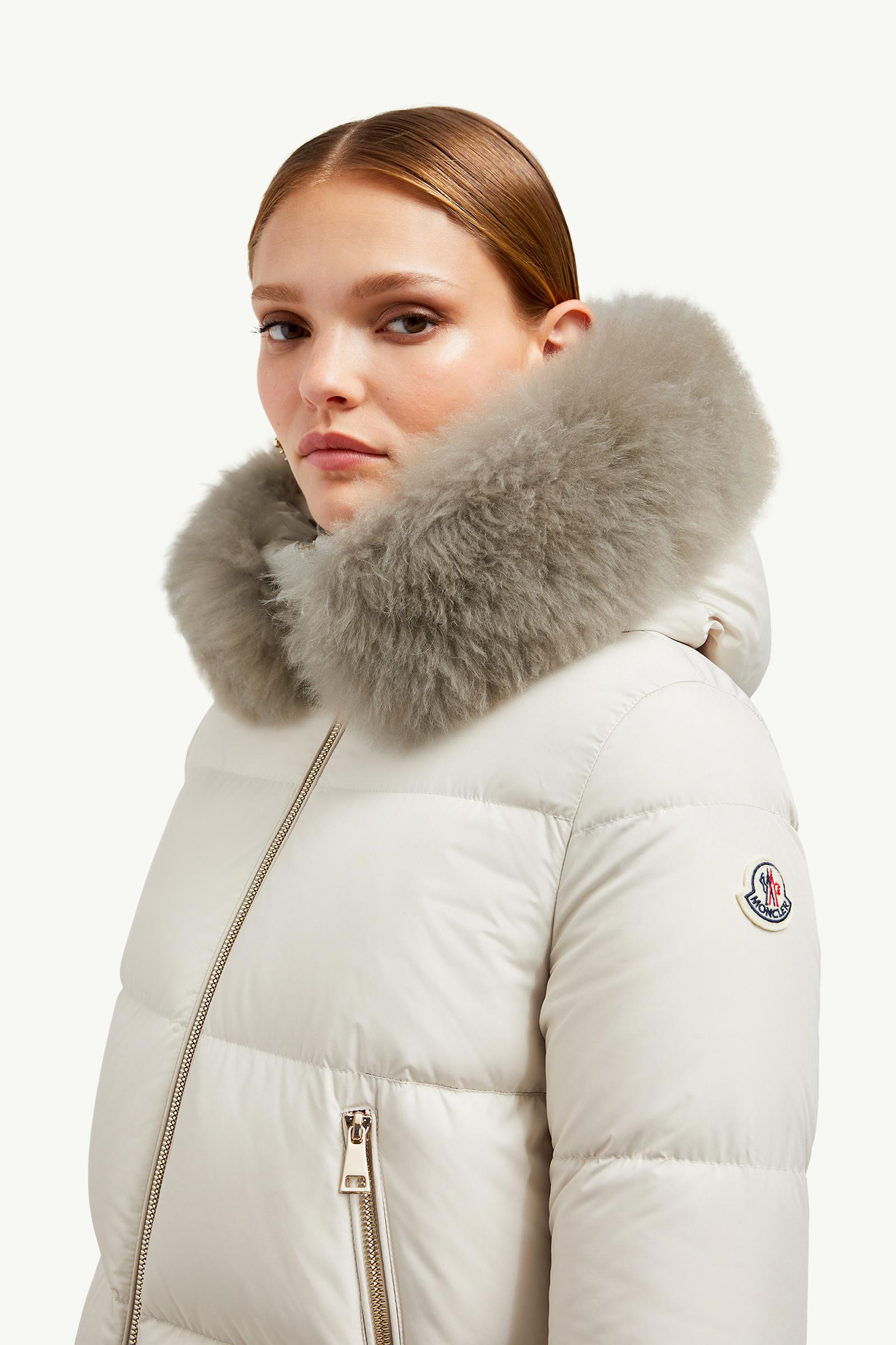 White Laichefur Hooded Shearling-Trimmed Short Down Jacket - Short