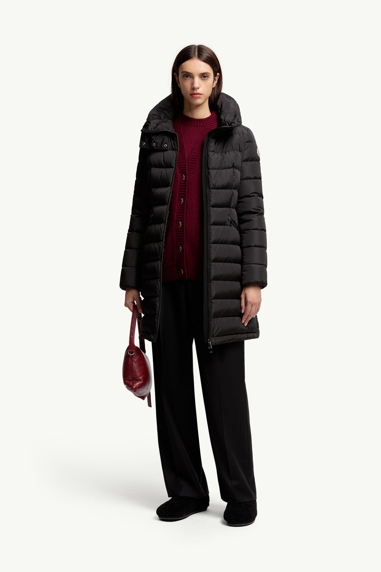 Black Flammette Hooded Long Down Jacket - Long Down Jackets for