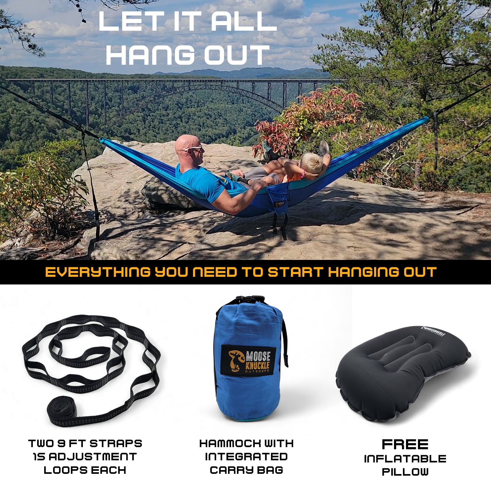 Mooseknuckle Outdoors XL Double Camping Hammock (Blue)