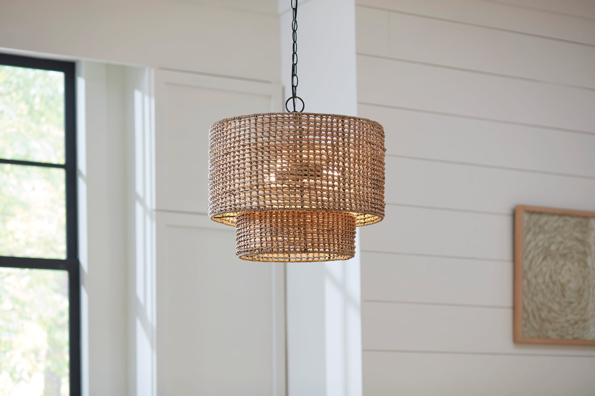 allen + roth Adara 3-Light Natural Traditional Drum Medium Hanging