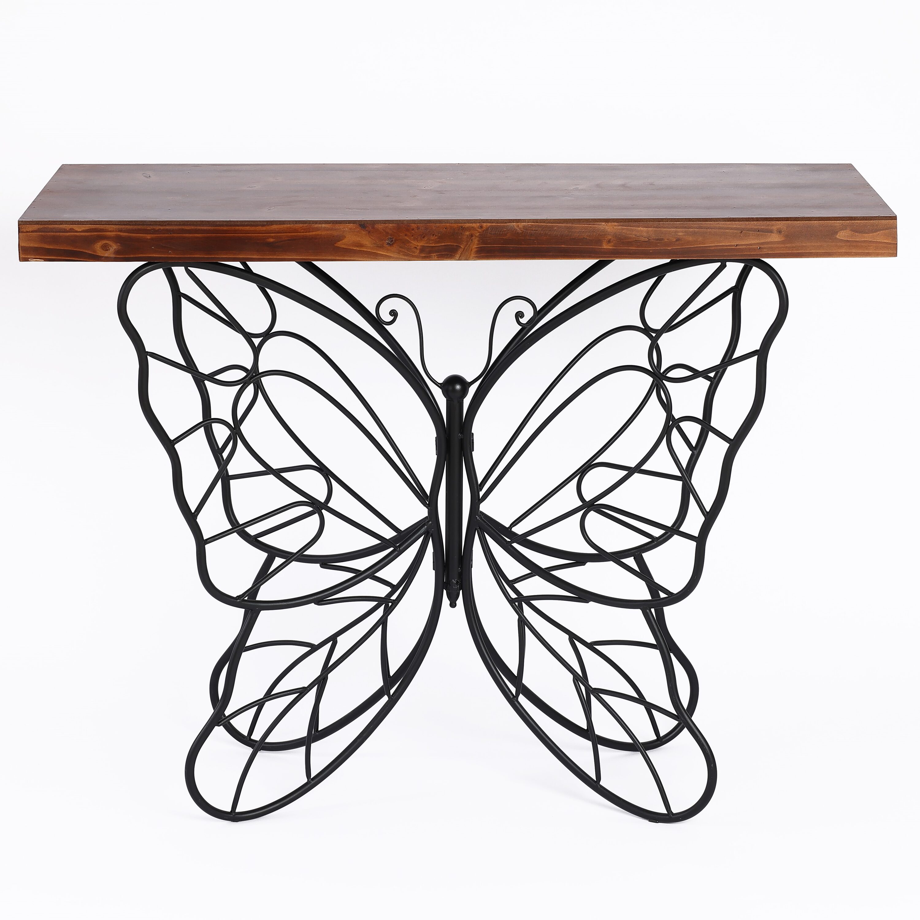 LuxenHome Contemporary Brown Wood Console Table with Black Metal