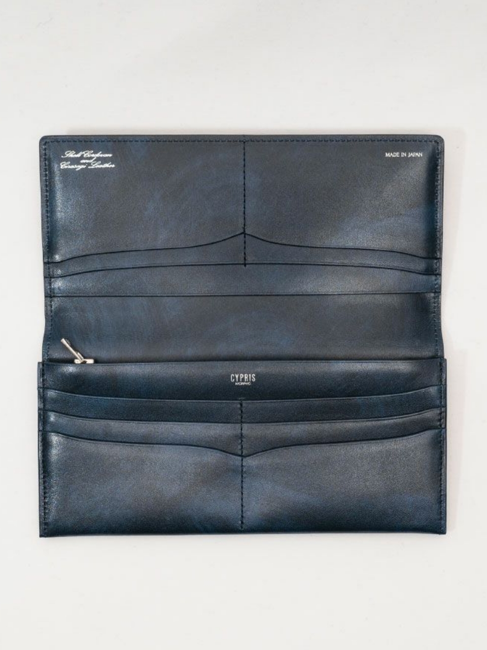 ファスナー付ササマチ長財布｜コードバン＆シラサギレザーコードバン