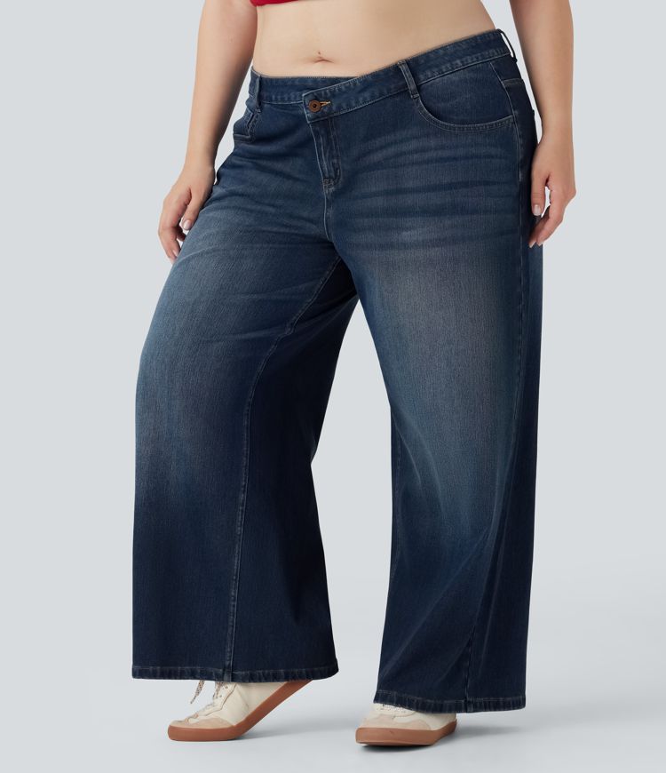 Women's Plus Size Halara Flex™ Asymmetric Low Rise Wide Leg Washed