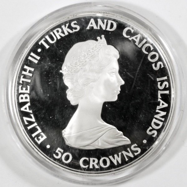 タークス・カイコス諸島 50クラウン銀貨 プルーフ エリザベス2世 大型