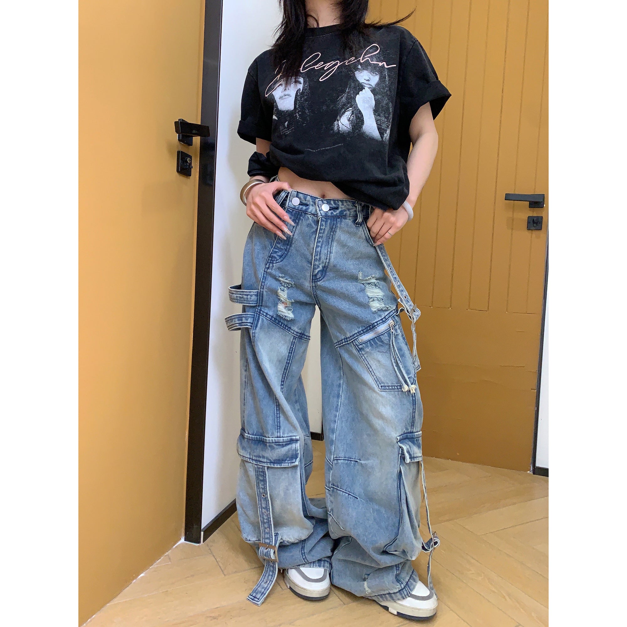 ダメージ加工オーバーサイズカーゴデニムパンツ CK2005