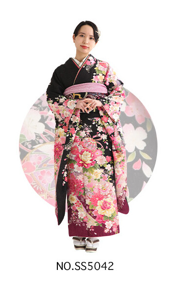三景スタジオ 旭川本店の振袖 /黒色/クール/花柄/ 黒×ピンク♥定番派手