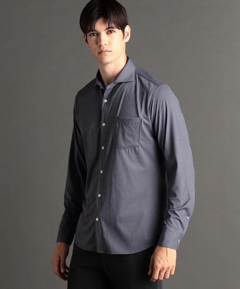 ex/tra】ダークボタニカルジャカード カッタウェイカラーシャツ｜長袖