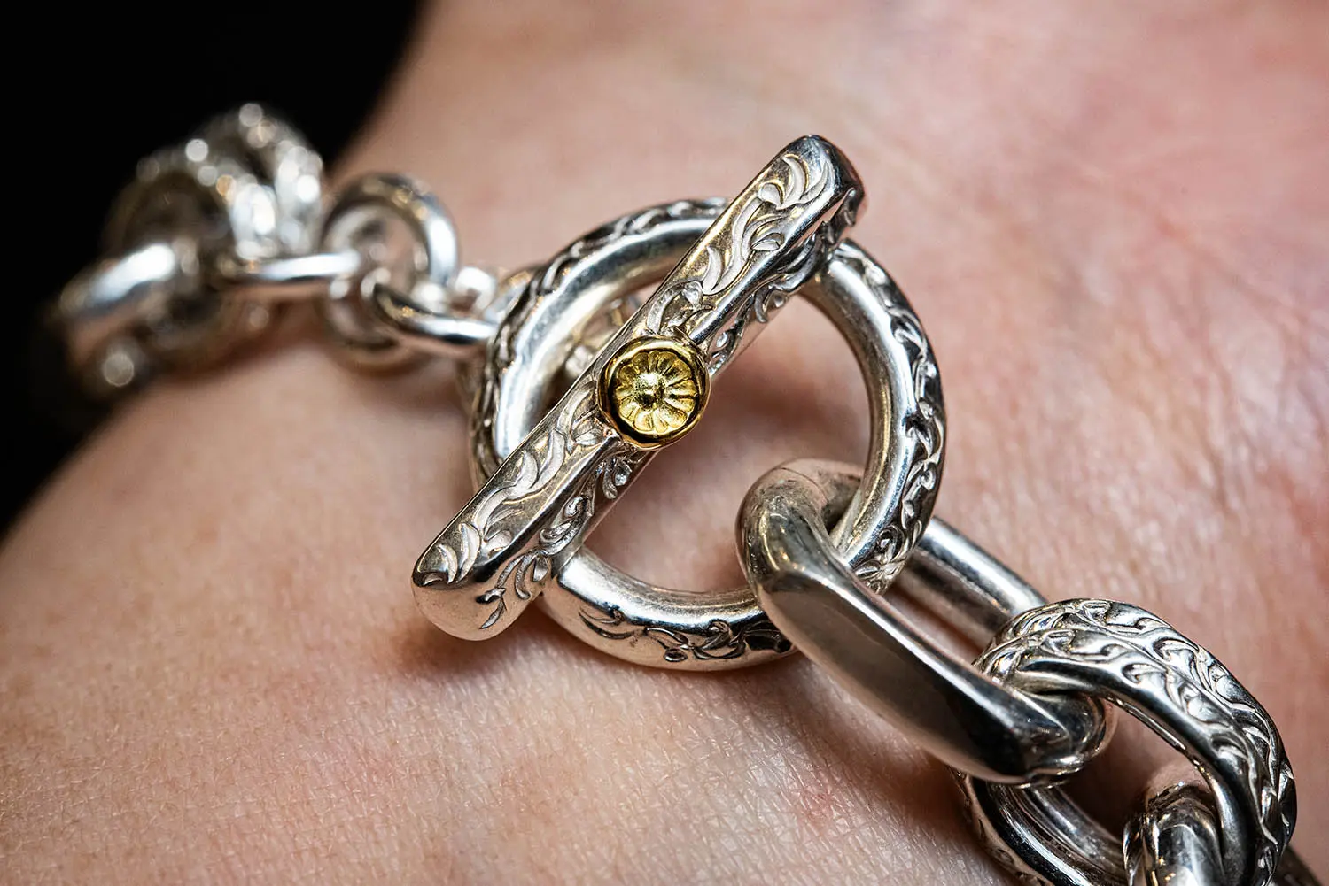 HIDEO MOTOIKE K18メタル付ウエダハンドメイドチェーンブレスレット