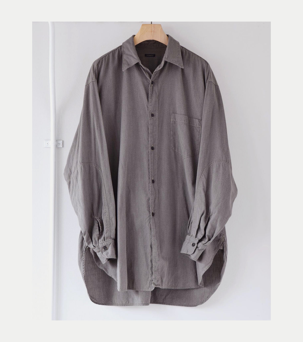 COMOLI ヨリ杢 ワークシャツ, Gray – Navyblue