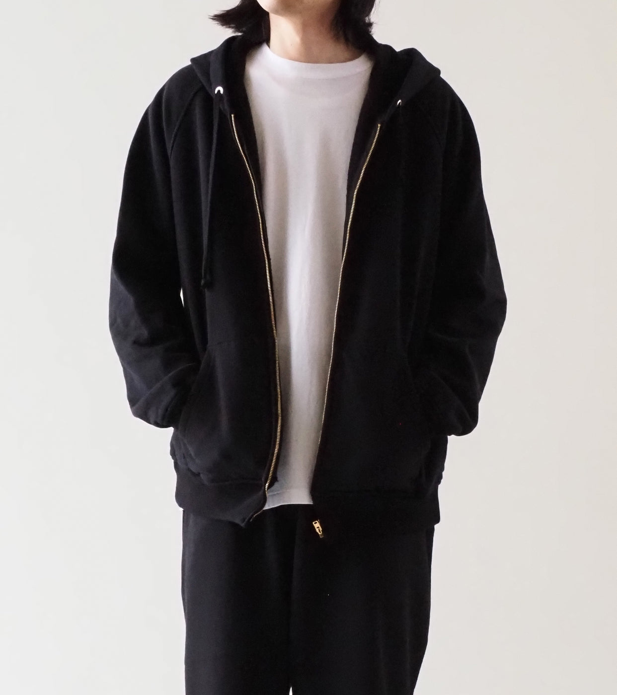 COMOLI コットン 裏毛 ジップパーカ , Black – Navyblue