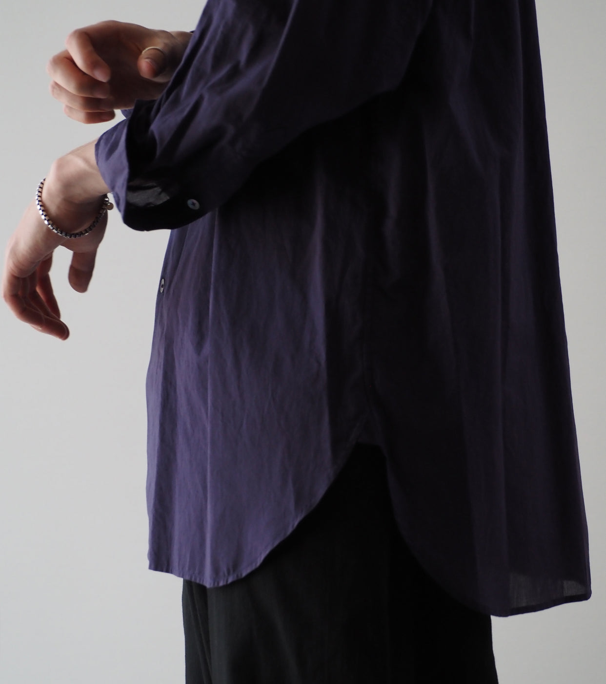 MAATEE＆SONS 半無双 バンドカラーシャツ , Purple – Navyblue