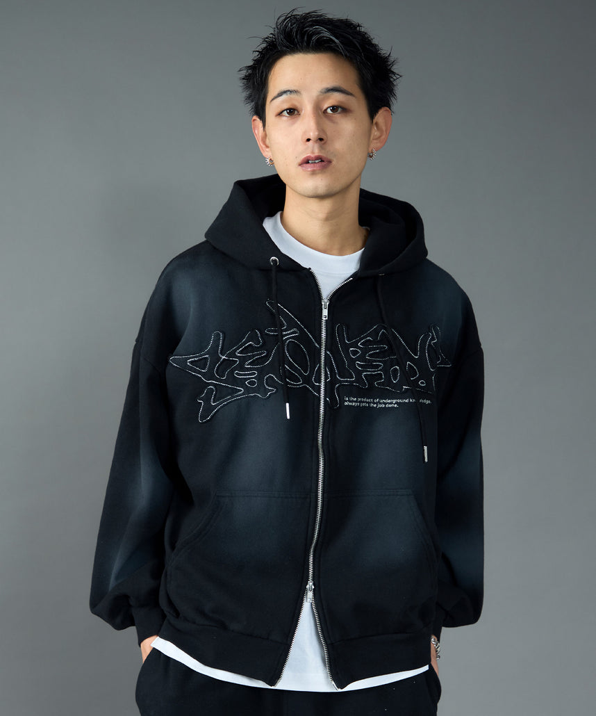 SEQUENZ（シークエンズ）】LOGO APPLIQUE ZIP HOODIE / フルジップ