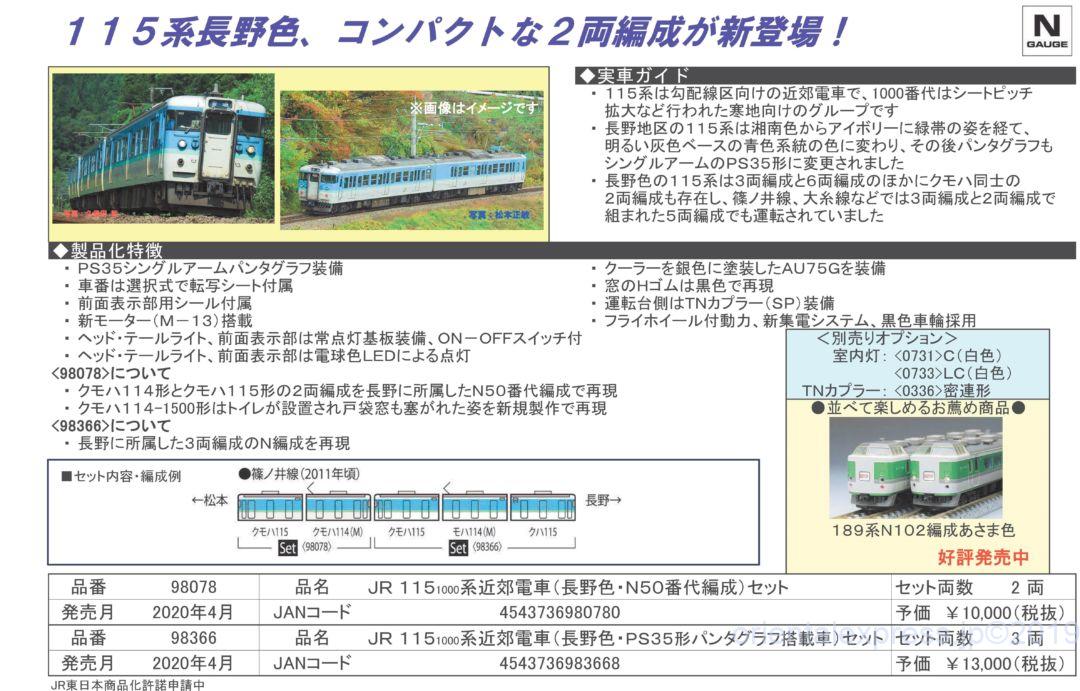 TOMIX 115-1000系近郊電車(長野色・N50番代編成)セット 品番:98078