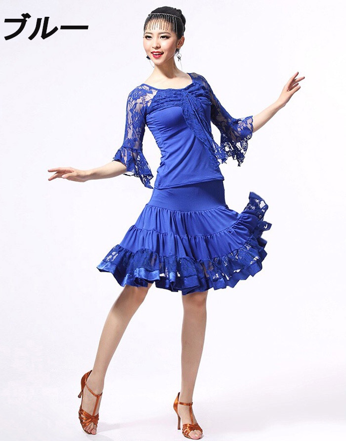 Newjoy / 社交ダンス ラテンドレス 上下セット レース柄 競技 演出
