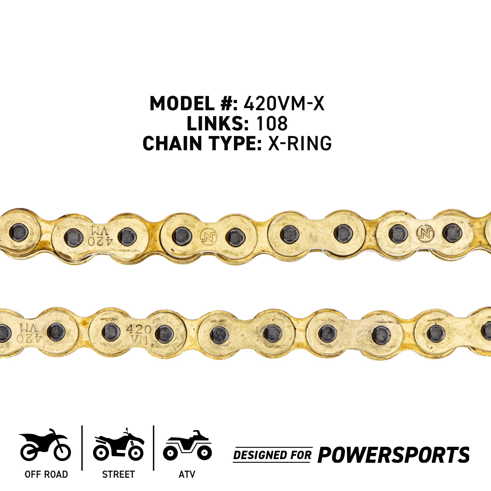 Gold X-Ring Chain 108 w/ Master Link Honda Yamaha | NICHE PARTS
