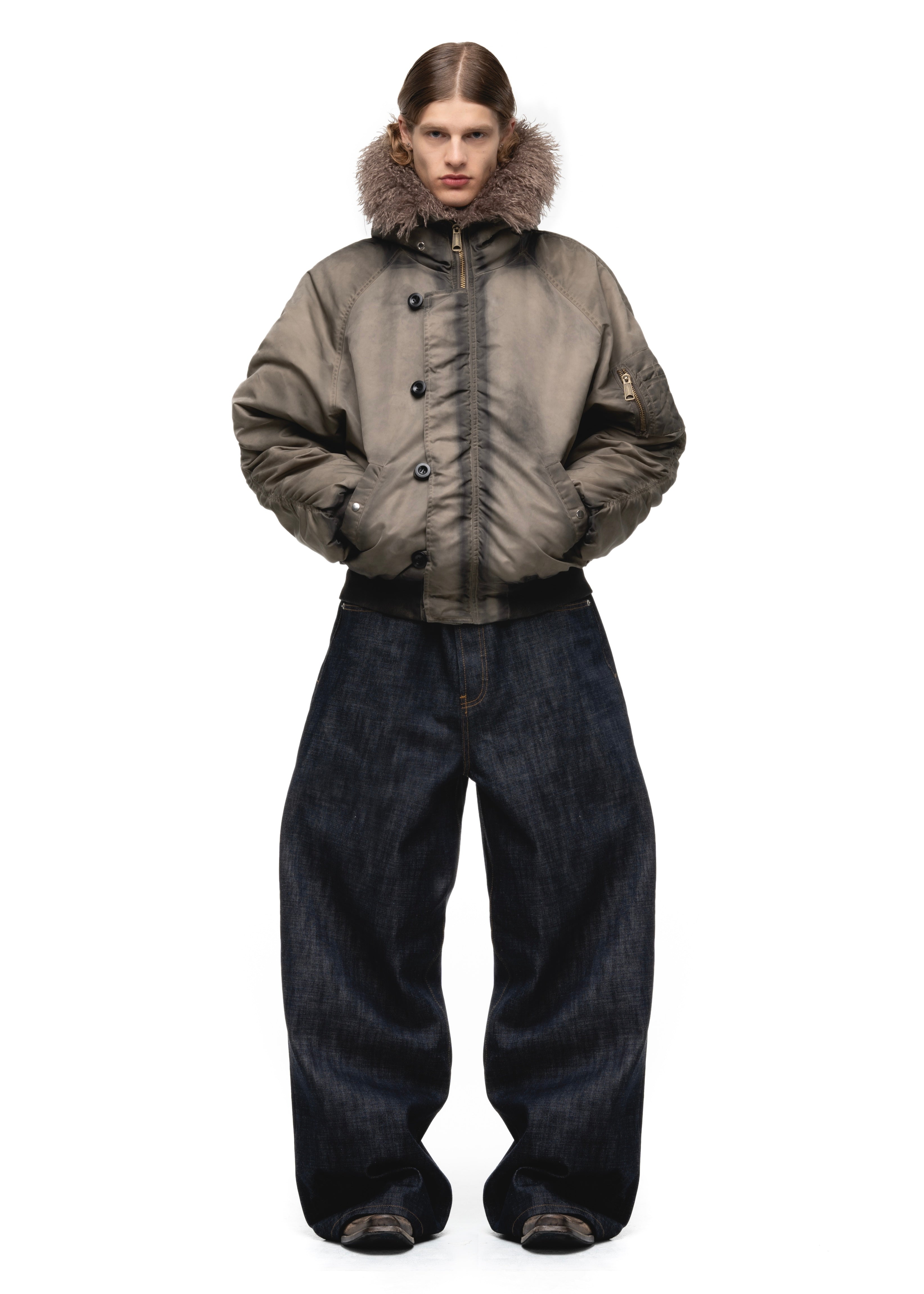 ASTRO FUR BOMBER JACKET USED BEIGE – NO/FAITH STUDIOS