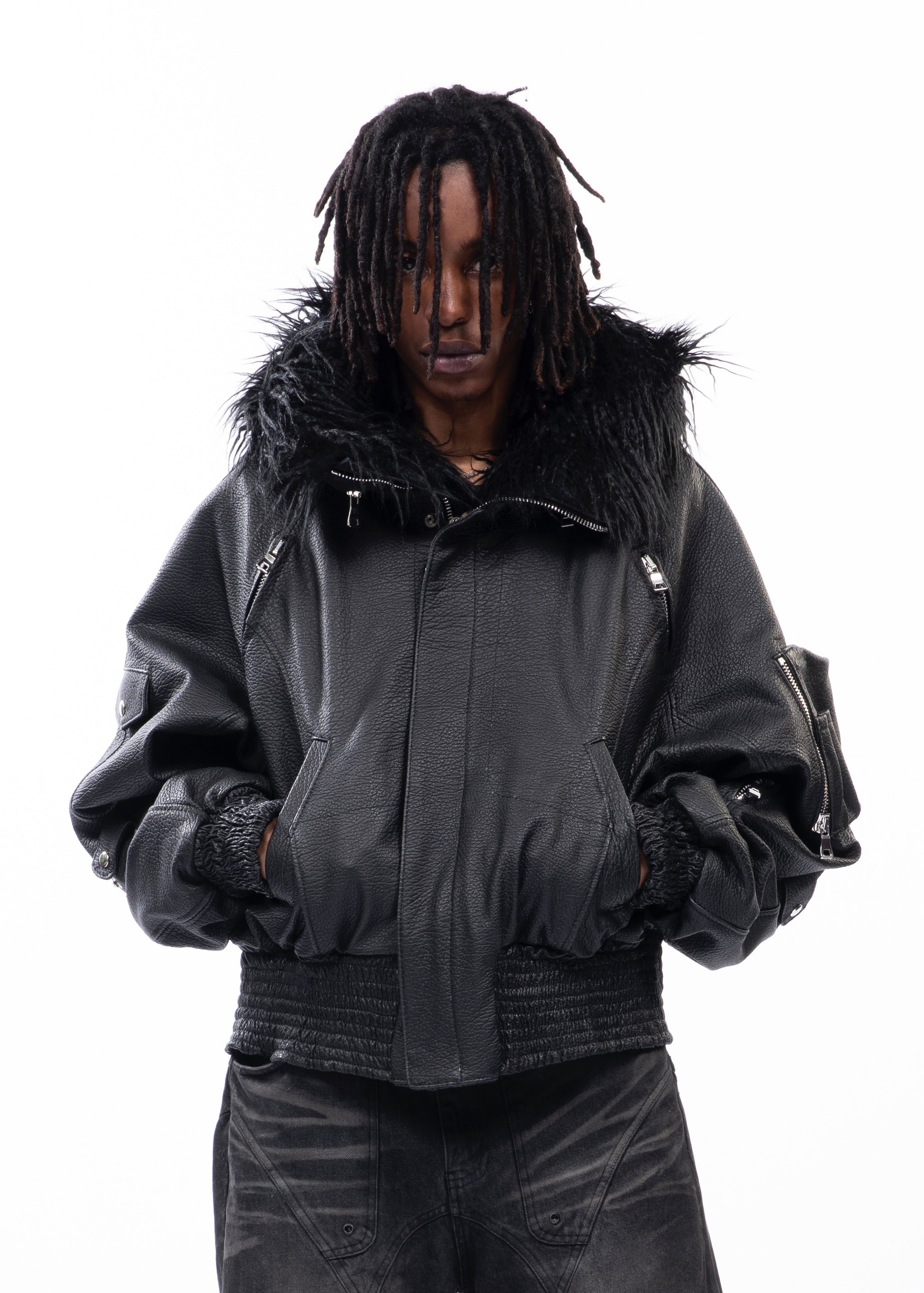 ASTRO FUR JACKET BLACK LEATHER – NO/FAITH STUDIOS