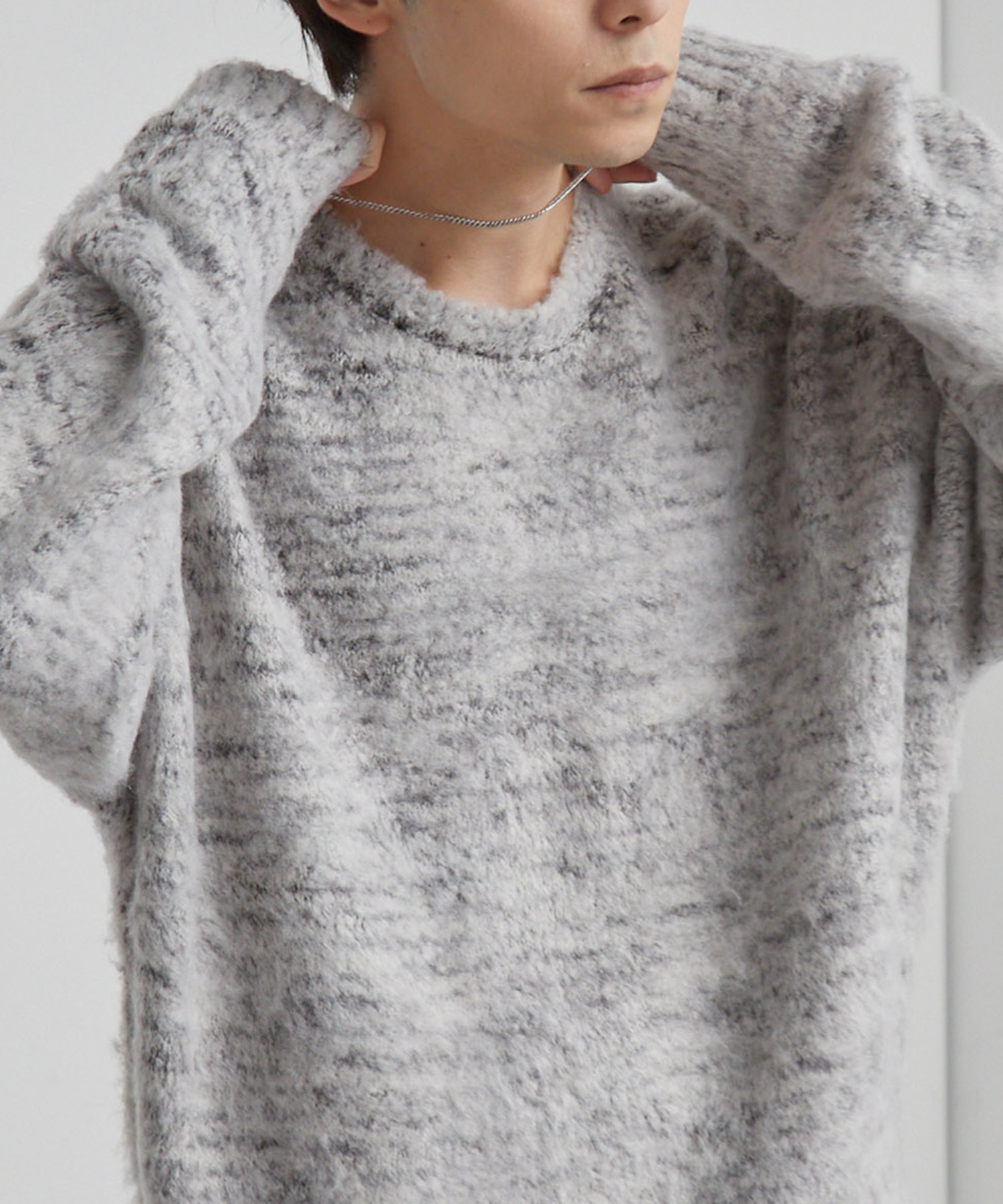 モヘアタッチ ミックスカラー クルーネック シャギーニット MONO-MART