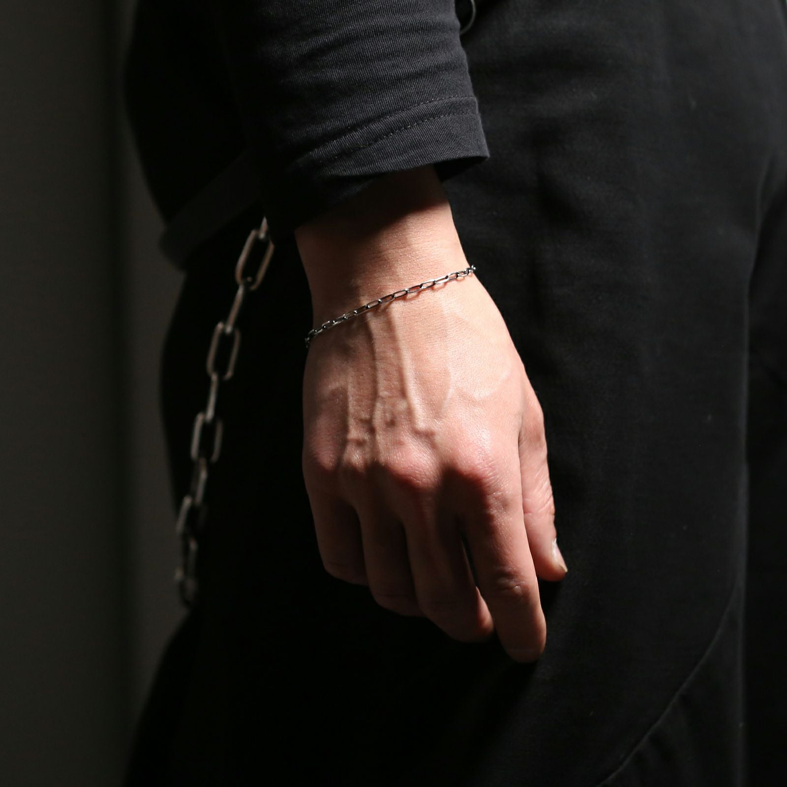 J-BR003-SV)安全ピン長アズキチェーンダイヤモンドブレスレットS