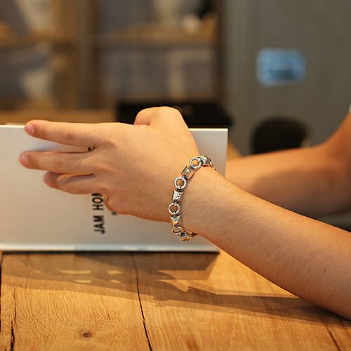 JNS711)JAMスタッズチェーンブレスレット-ブラックダイヤモンド