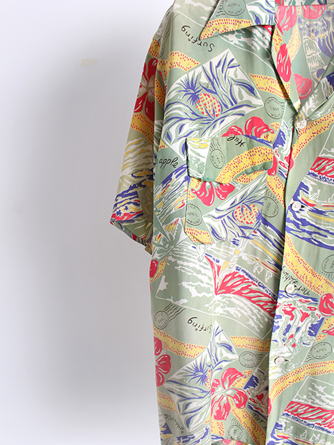 USED】50s VINTAGE RAYON ALOHA SHIRT HIBISCUS PATTERN - 毎日を