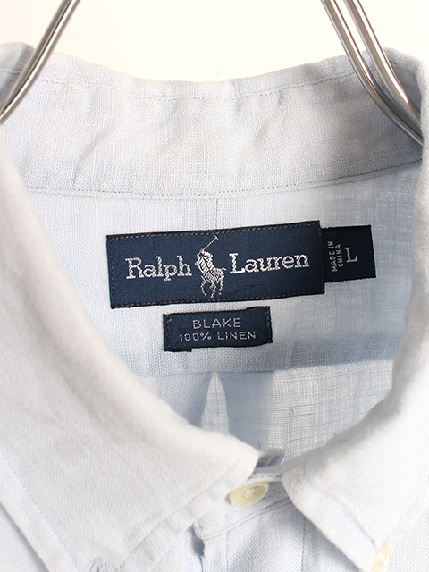 USED】RALPH LAUREN BUTTON DOWN LINEN SHIRT LIGHT BLUE- 毎日を