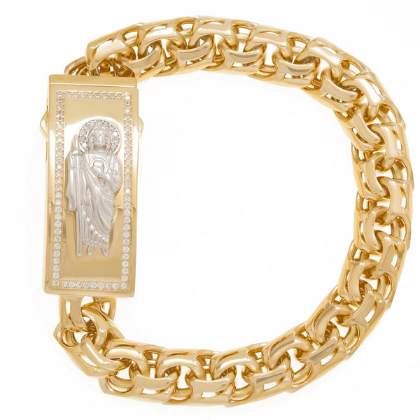 Buy 14K GOLD TWO TONE ST. JUDE CHINO LINK CHAIN ID BRACELET 42.8G