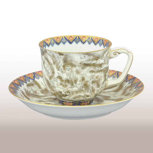 染錦薄墨山水絵】コーヒーカップ＆ソーサー|有田焼の老舗-香蘭社