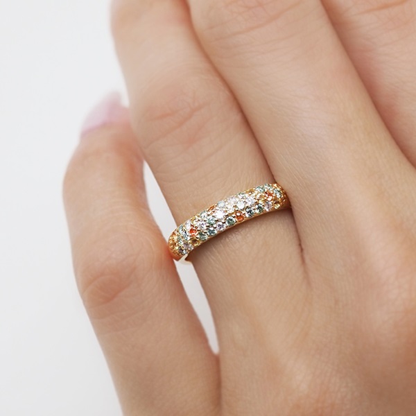 K18YGグリーンダイヤモンド/カラーサファイア/ダイヤモンドリング