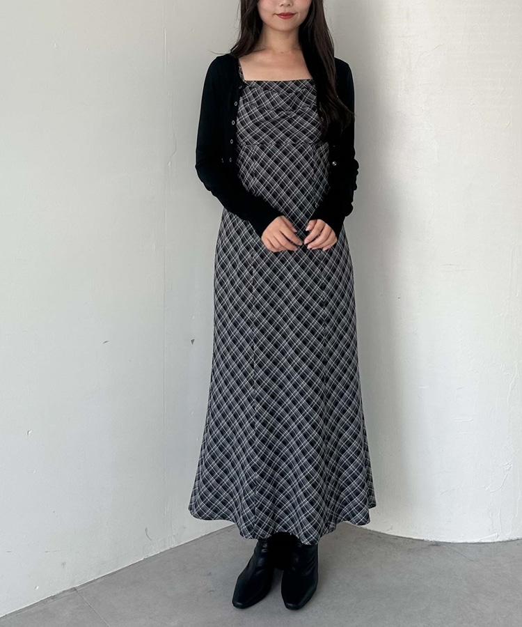 バイアスチェックドレープキャミワンピース(M BROWN): ワンピース