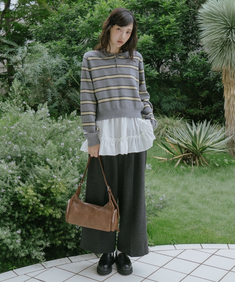 マルチボーダーポロニットプルオーバー(M GRAY): トップス｜PMbox P&M