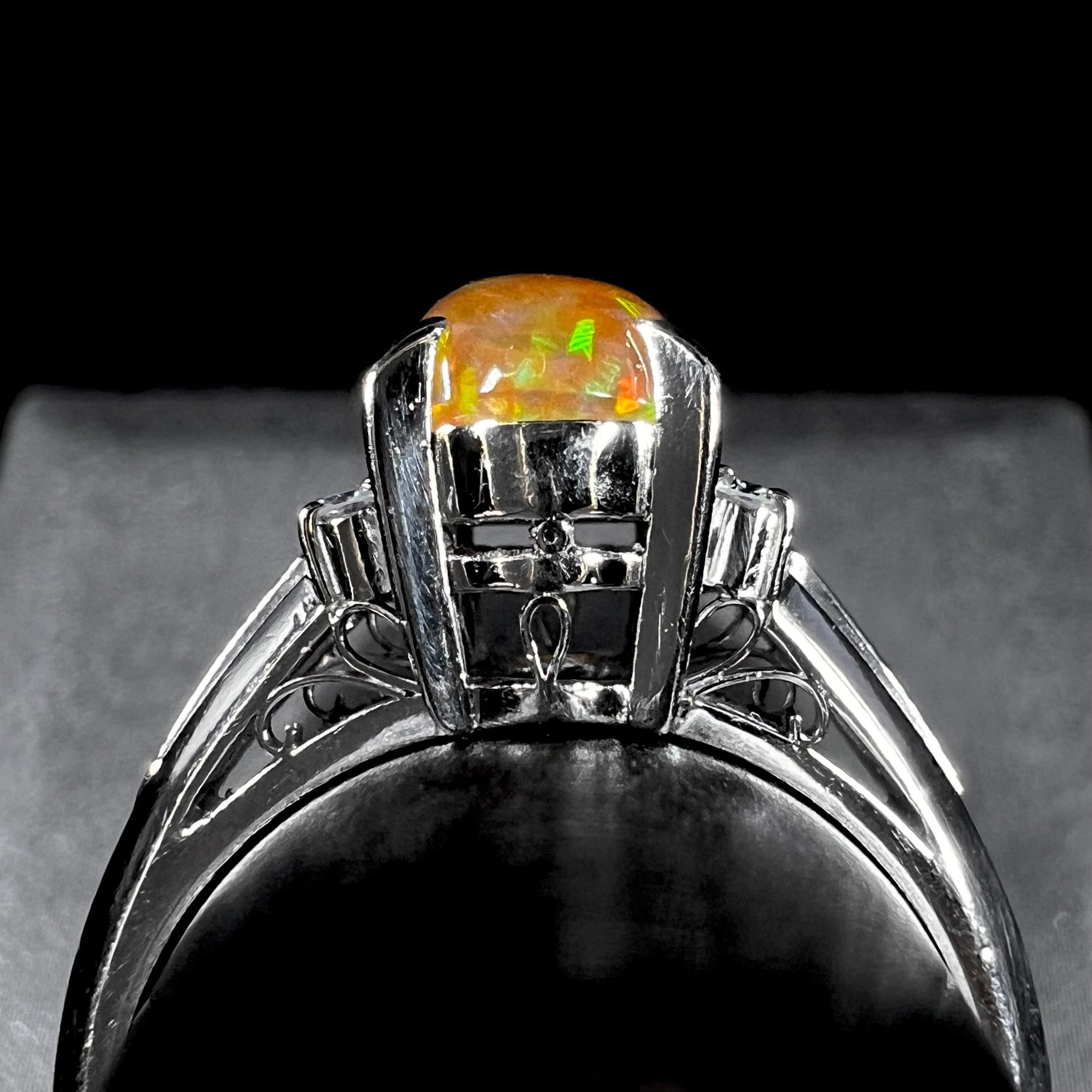 1.12ct Mexican Fire Opal & Diamond Ring in Platinum | OpalPop
