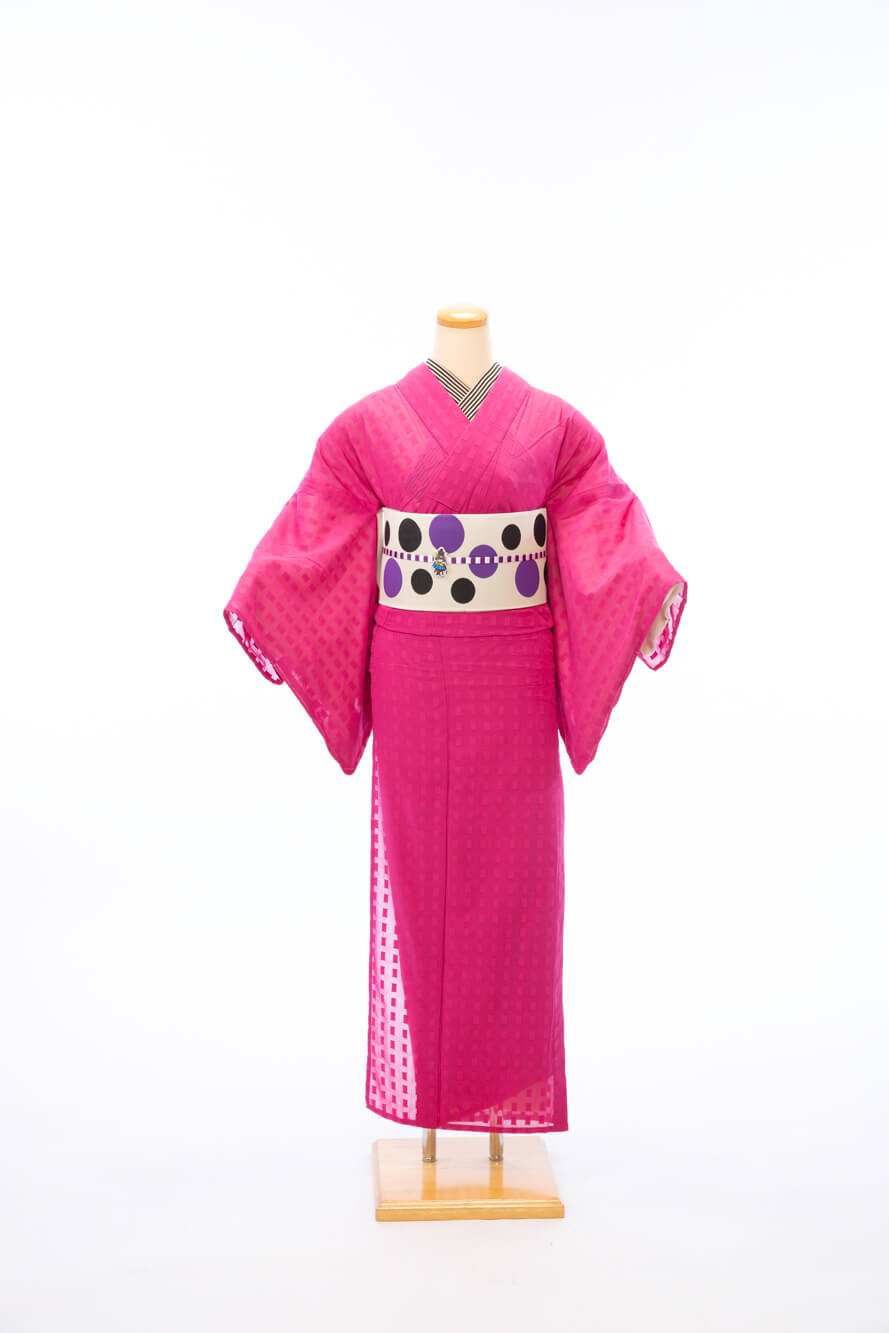 O's boutiqueオリジナル】個性的で可愛いコットン単衣着物（マゼンダ