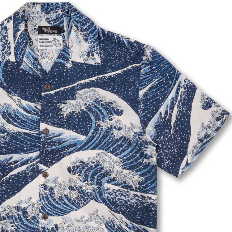 葛飾北斎 京友禅 アロハシャツ ＜大波/青＞ | 京友禅アロハシャツ