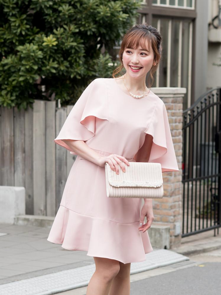 ケープ風フレアワンピース(ピンク)K1-302PI-M | パーティドレススタイル