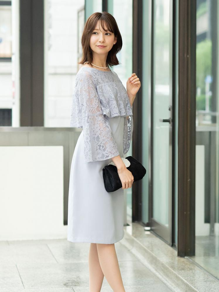 タックレーストップスドレス(グレー)SR1-309GRY-M | パーティドレス