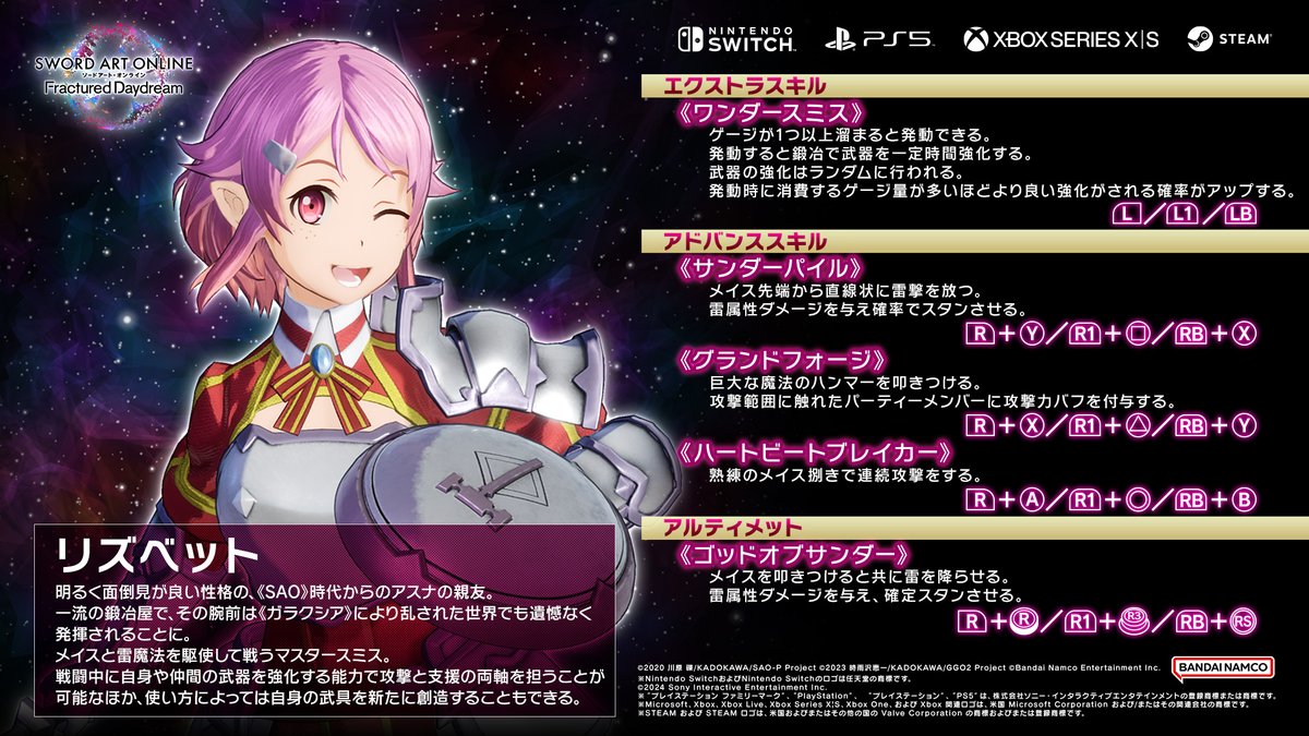 ◥◣#SAOFD キャラクタースキル紹介➃◢◤ 🔴#リズベット ＜FIGHTER