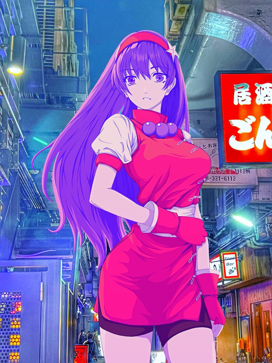Here's a sketch of Athena standing in a quiet, night-time street