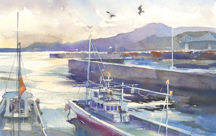 舘浦漁港 水彩画 : はるさき水彩画blog