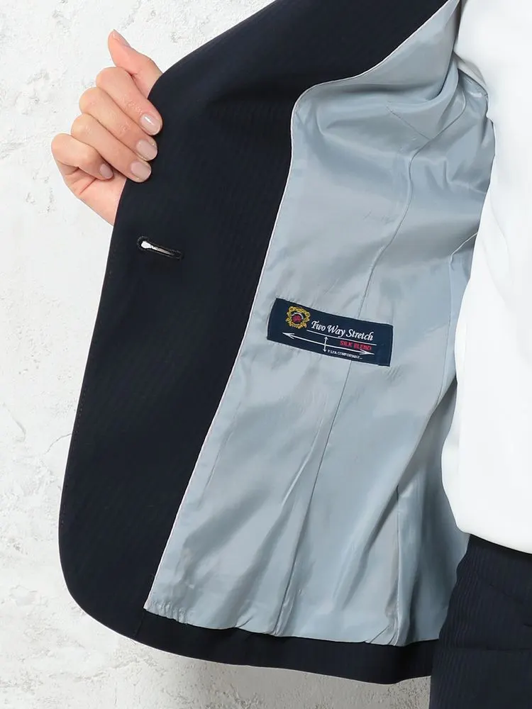 ブラック シルク混 スーツ ジャケット シャドーストライプ ネイビー