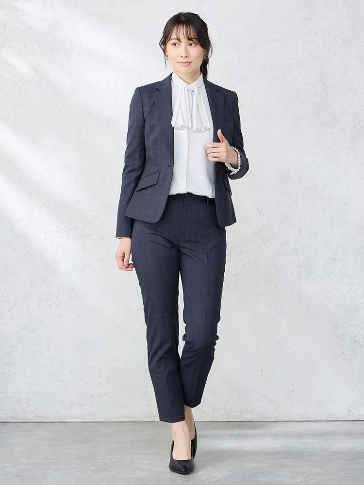 ネイビー デレガントスーツ テーパードパンツ グレンチェック柄 グレー